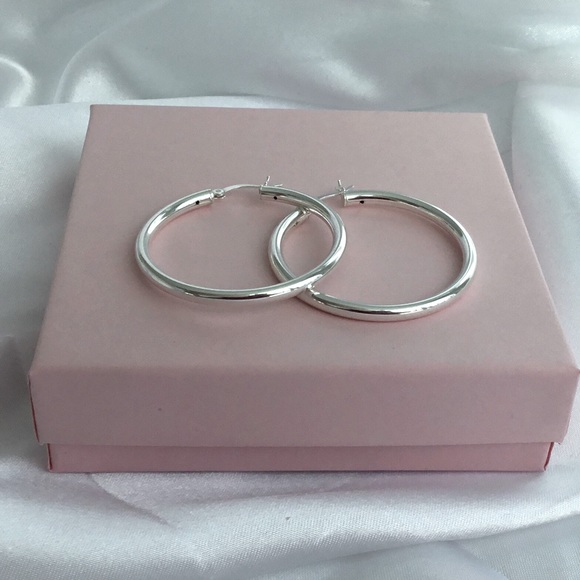 Sterling 3mm Round Tube Hoop Earrings - Picture 2 of 16